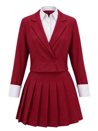 Rotes 60er Blazer- & Plisseerock-Set mit Kontrastkragen