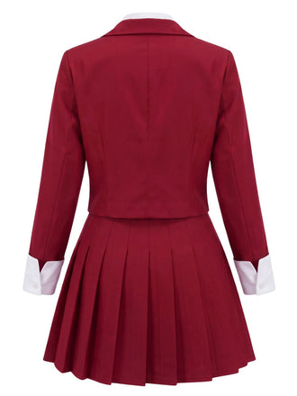 Rotes 60er Blazer- & Plisseerock-Set mit Kontrastkragen