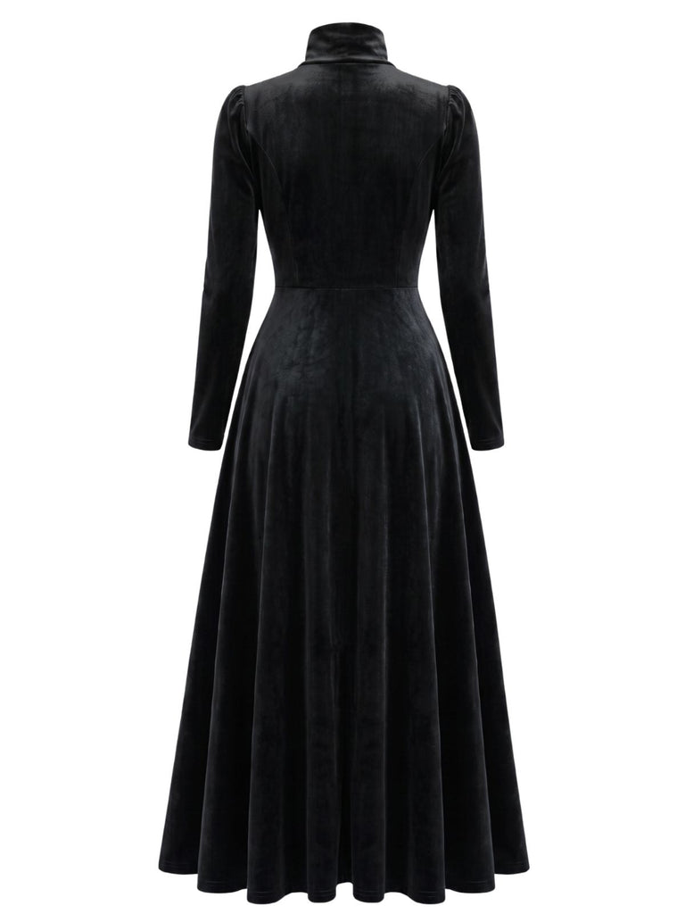 40er Langarm-Samtkleid mit Rollkragen