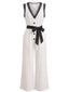 Weißer 50er Jumpsuit mit Spitzenbesatz und Gürtel