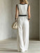 Weißer 50er Jumpsuit mit Spitzenbesatz und Gürtel