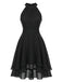 40er Ärmelloses Chiffon-Kleid mit Neckholder und Rüschen