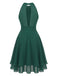 40er Ärmelloses Chiffon-Kleid mit Neckholder und Rüschen