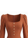 Braunes 70er Kleid mit Eckiger Ausschnitt und High-Low
