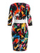 Mehrfarbiges 60er Bleistiftkleid mit abstraktem Print und Gürtel