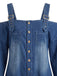 Blauer 40er Denim-Jumpsuit mit Carmen-Ausschnitt und Taschen