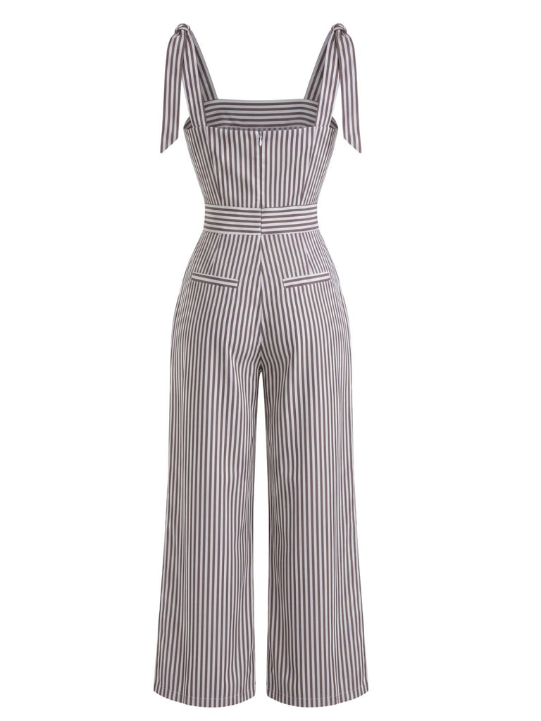 Grauer 40er Streifen-Jumpsuit mit Bindeträgern und weitem Bein