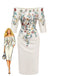 Beige 60er schulterfreies Bodycon-Kleid mit Blumen-Print