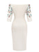 Beige 60er schulterfreies Bodycon-Kleid mit Blumen-Print