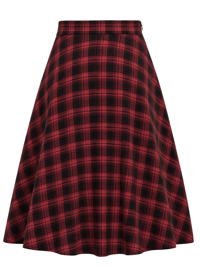 Roter 50er A-Linien-Rock mit Karo und hoher Taille
