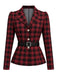[Vorverkauf] Schwarz-rotes 50er Karo-Blazer & Rock-Set mit Gürtel