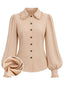 [Vorverkauf] Beige 70er Bluse mit Rüschenkragen und Ballonärmeln