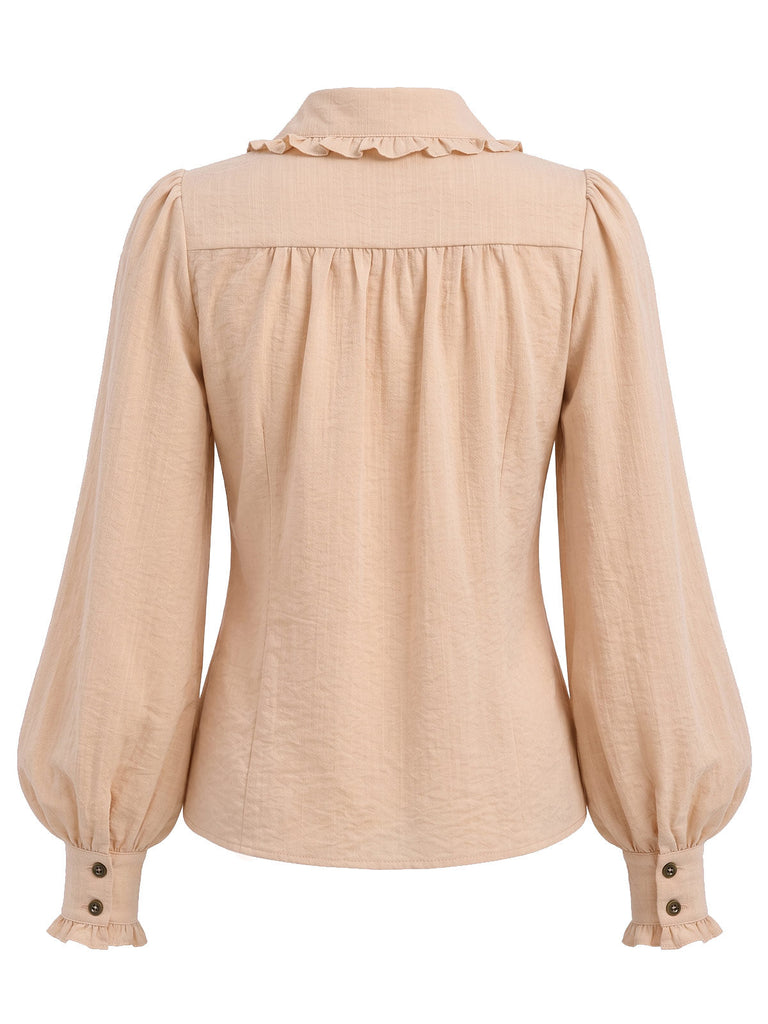 70er Bluse mit Ballonärmeln & Latzhose mit Bortenbesatz