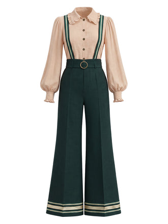 70er Bluse mit Ballonärmeln & Latzhose mit Bortenbesatz