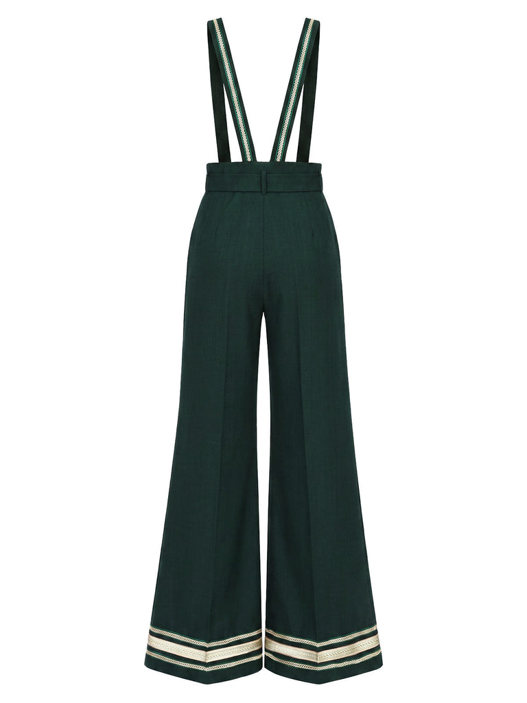 Dunkelgrüne 70er Latzhose mit Goldborten und Gürtel