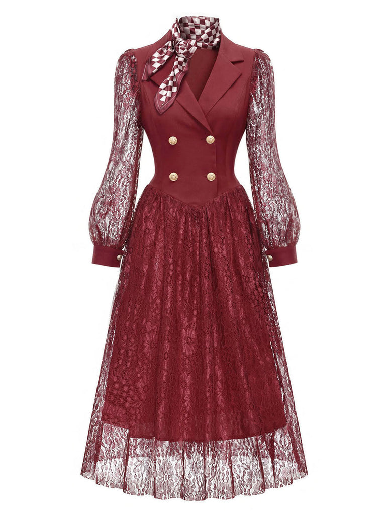 70er Spitzenkleid mit Doppelknopfleiste und Schal