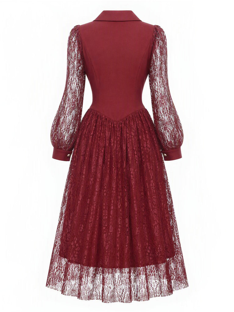 70er Spitzenkleid mit Doppelknopfleiste und Schal