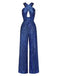 70er Pailletten-Jumpsuit mit Kreuz-Cut-out und Neckholder
