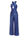 70er Pailletten-Jumpsuit mit Kreuz-Cut-out und Neckholder