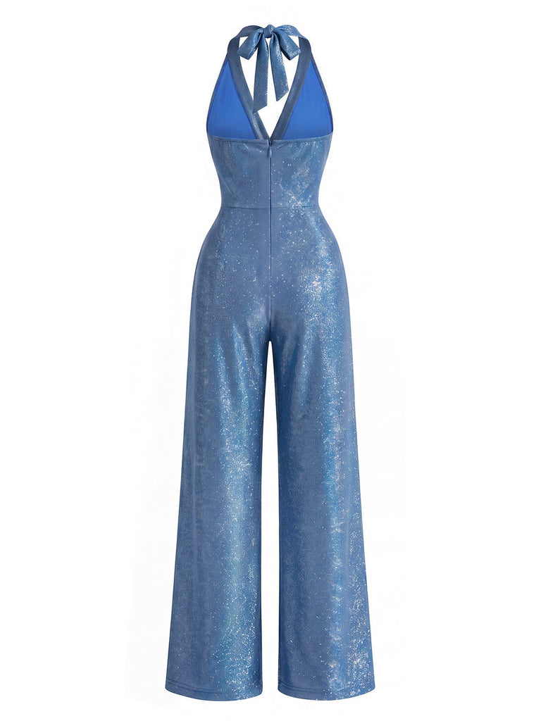 70er glitzernder Neckholder-Overall mit Sonnenknöpfen