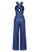 70er Pailletten-Jumpsuit mit Kreuz-Cut-out und Neckholder