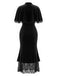 Schwarzes 30er Samt-Meerjungfrauenkleid mit Rüschen-Cape