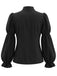Schwarze 40er Bluse mit Schleifenkragen und Virago-Ärmeln