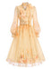 Oranges 50er Meshkleid mit Blumen und Ballonärmeln