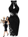 60er Neckholder-Bleistiftkleid mit Skelett-Hand- und Fledermausprint