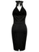 60er Neckholder-Bleistiftkleid mit Skelett-Hand- und Fledermausprint