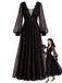 30er Spitzenkleid mit tiefem V-Ausschnitt und Ballonärmeln