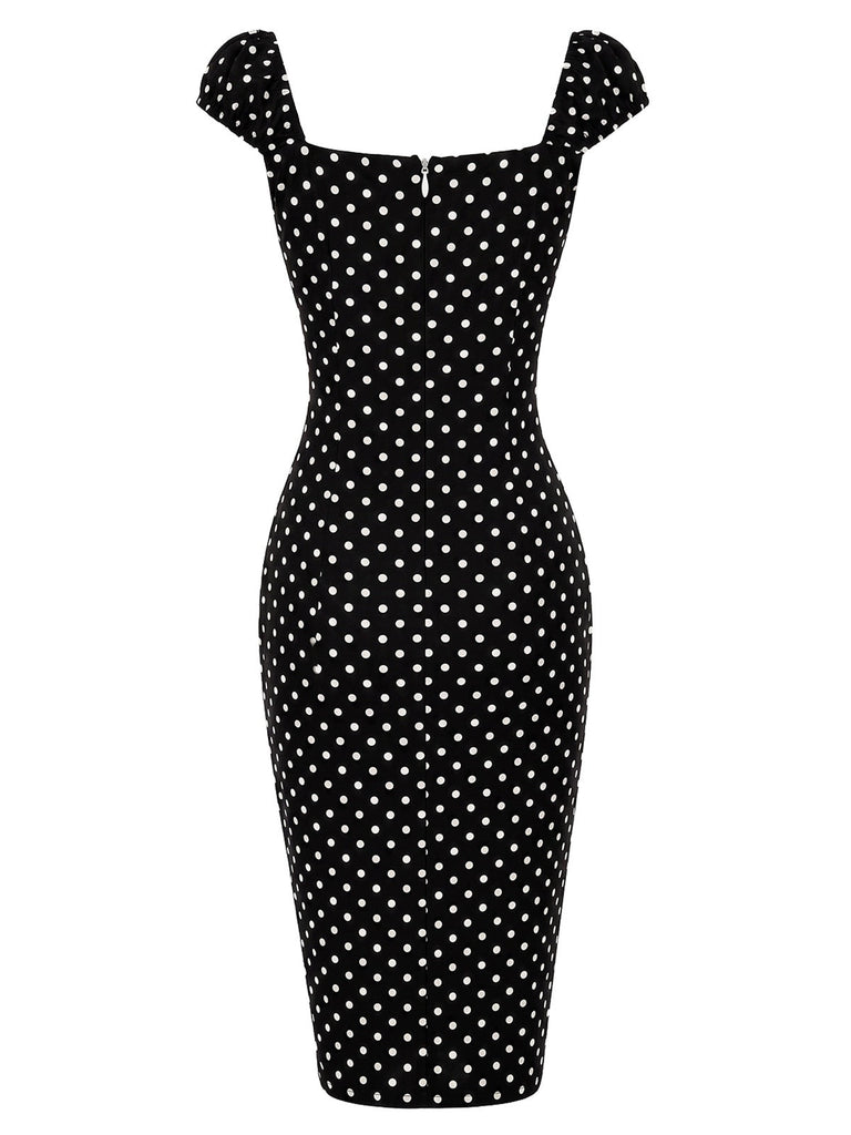 Schwarzes 60er Bleistiftkleid mit Karree-Ausschnitt