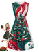 60er A-Linien-Kleid mit Weihnachtsbaum-Print und Bubikragen