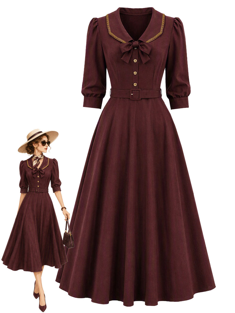 50er Kleid mit Schleifenkragen und 3/4-Puffärmeln