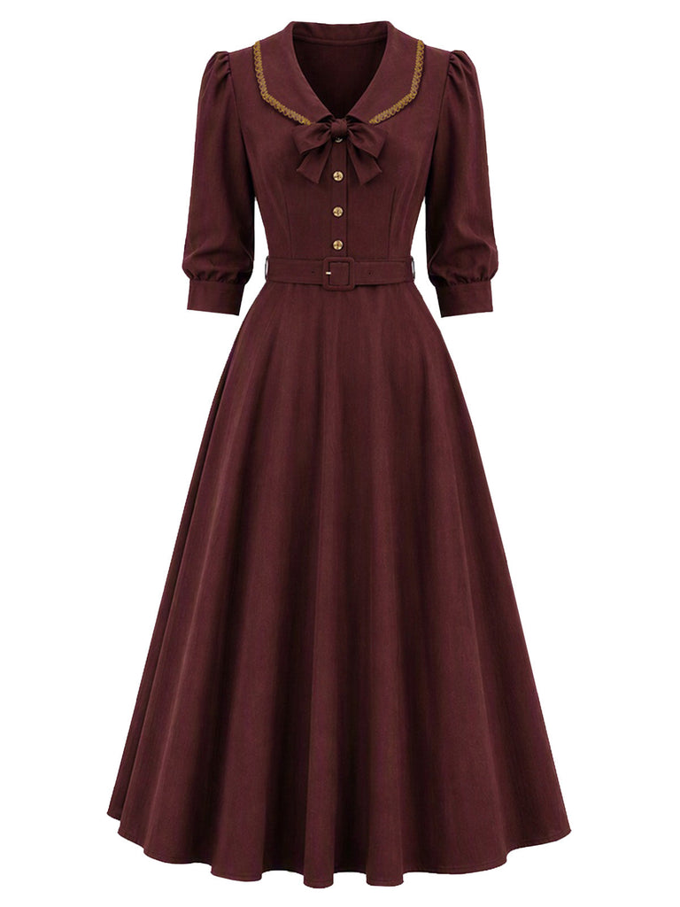 50er Kleid mit Schleifenkragen und 3/4-Puffärmeln