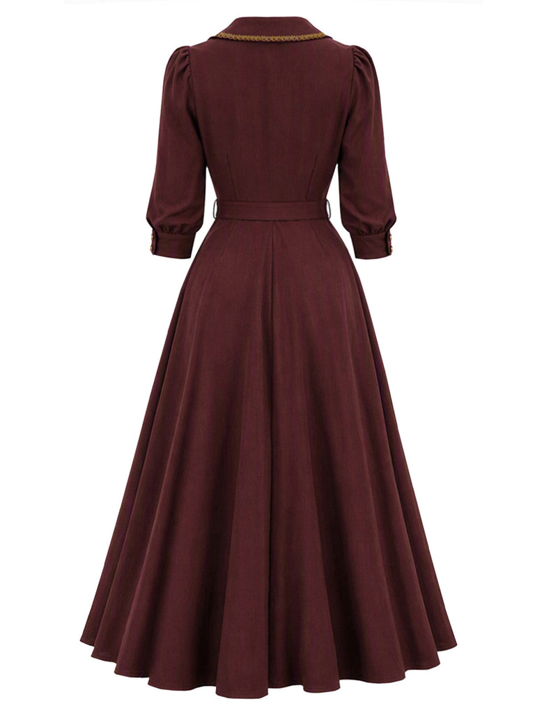 50er Kleid mit Schleifenkragen und 3/4-Puffärmeln