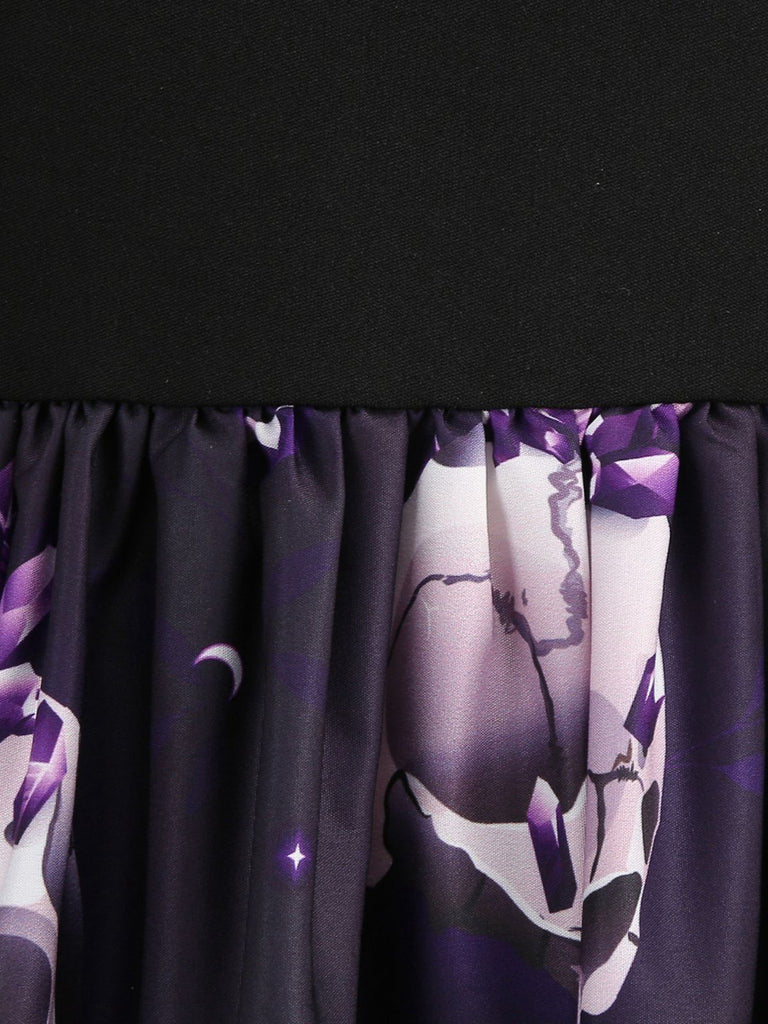 Lila 50er Swingkleid mit Kristall-Totenkopf-Print