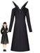 40er Gothic Midikleid mit hohem Kragen und Langarm
