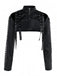 Schwarze 70er Kunstleder-Bolerojacke mit Nieten