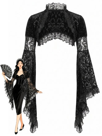 70er Gothic Spitzen-Cape mit Glockenärmeln