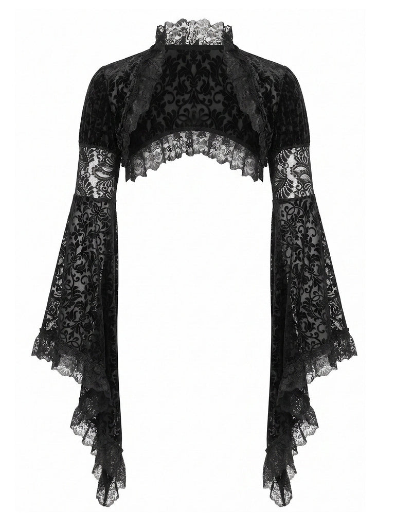 70er Gothic Spitzen-Cape mit Glockenärmeln