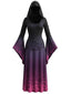 Lila 30er Kapuzen-Hexenkleid mit Spinnennetz und Glockenärmeln