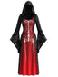 Rotes 30er Kapuzen-Hexenkleid mit Spinnennetz und Glockenärmeln