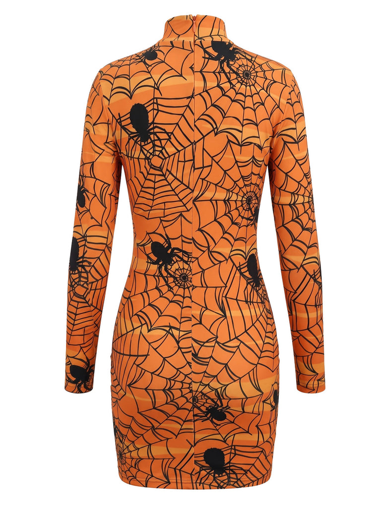 60er Halloween Bleistiftkleid mit Spinnennetz und Langarm