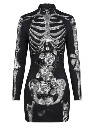 60er Halloween Bleistiftkleid mit Spinnennetz und Langarm