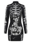 Skeletons 60er Halloween Bleistiftkleid mit Spinnennetz und Langarm