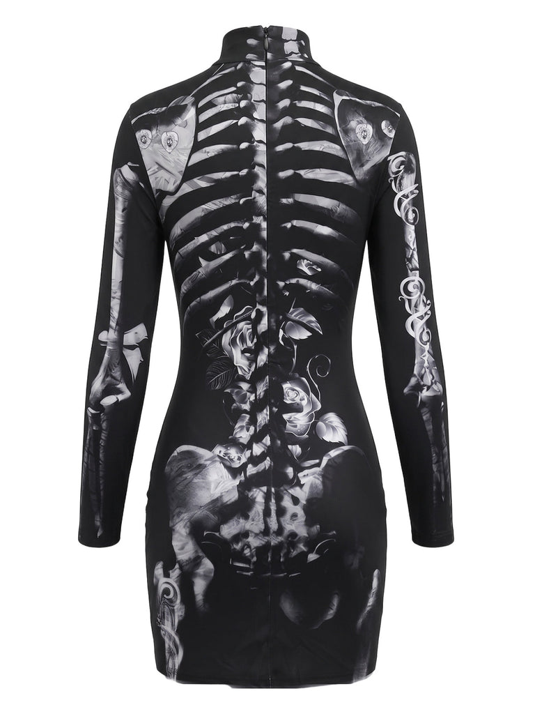 60er Halloween Bleistiftkleid mit Spinnennetz und Langarm