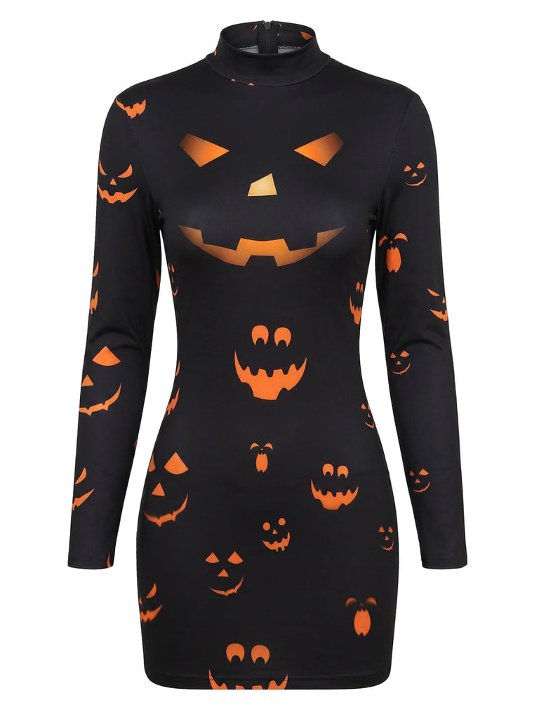 60er Halloween Bleistiftkleid mit Spinnennetz und Langarm
