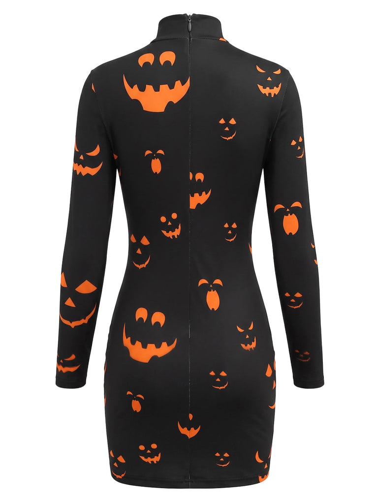 60er Halloween Bleistiftkleid mit Spinnennetz und Langarm
