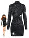 60er Halloween Bleistiftkleid mit Spinnennetz und Langarm